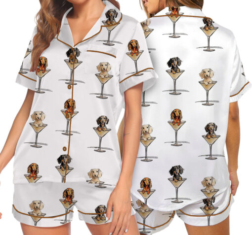 Women’s Dachshund Teeni Weeni Espresso Martini Satin Pajamas Set For Women - Image 3