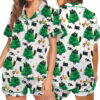Merry Christmas Tree Black Cat Satin Pajamas Set For Women