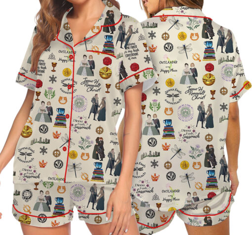 Fraser's Ridge Retro TV Series Satin Pajamas Set For Women - Image 7