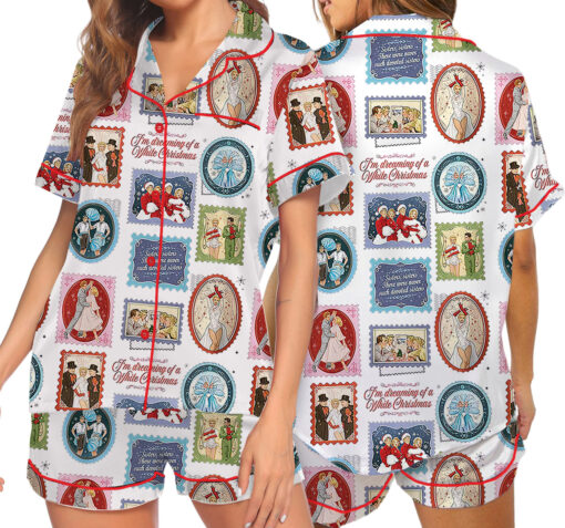 White Christmas Women's Satin Pajama Set For Women