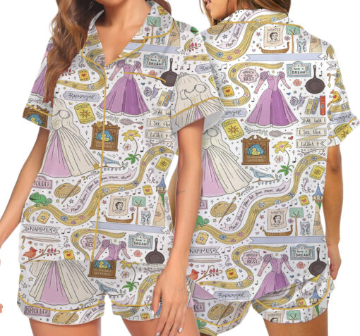 Women’s Rapunzel Princess Satin Pajama Set, White Color, US Size S-5XL - Image 6