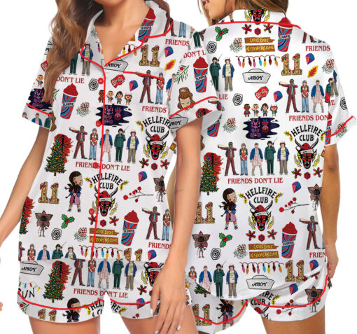 Stranger Things Hellfire Club Friends Don’t Lie Short Sleeve Satin Pajamas Set