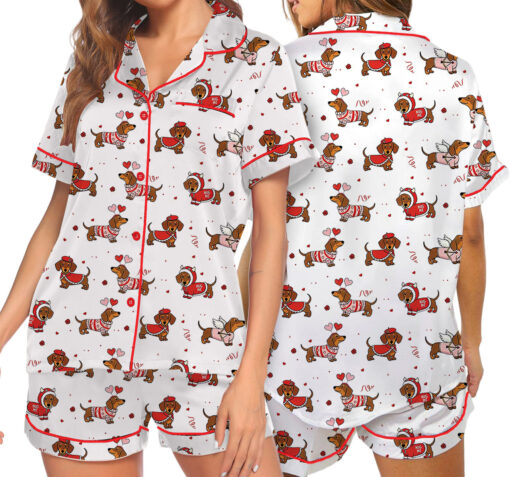 Valentine Dachshund Satin Pajama Set For Women - Image 3
