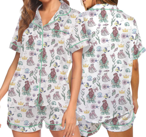 Women’s The Little Mermaid Movie Satin Pajama Set, White Color, US Size S-5XL - Image 7
