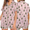 Green And Pink Duck Satin Pajamas Set For Women
