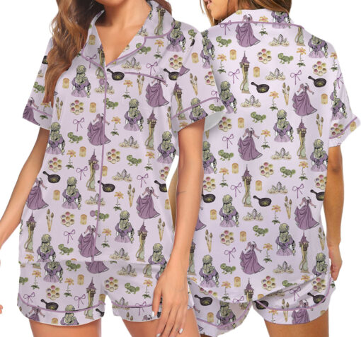 Women's Princesses Back View Pajamas Set For Women, Pastel Lilac Pink Color, US Size S-5XL - Image 6