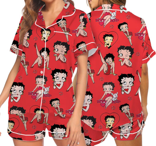 Women’s Betty Boop Satin Pajama Set, White And Red Color, US Size S-5XL - Image 21