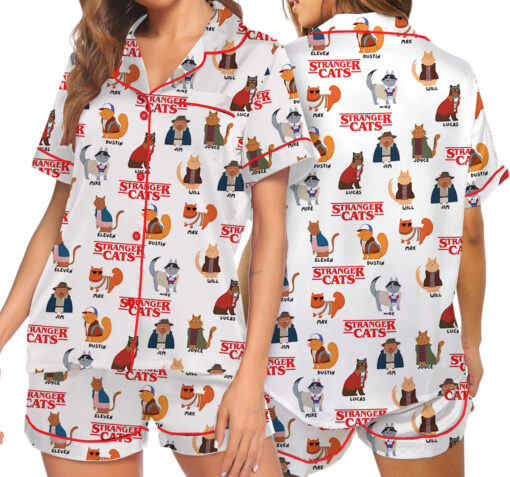 Stranger Cats Cute Satin Pajamas Set For Women