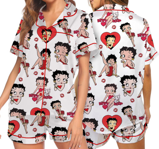 Women’s Betty Boop Satin Pajama Set, White And Red Color, US Size S-5XL - Image 7