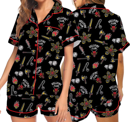Stranger Things Hellfire Club Friends Don’t Lie Short Sleeve Satin Pajamas Set