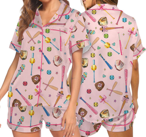 Coquette Softball Satin Pajama Set For Women