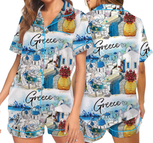 Women's Europe Travel Greece Pajamas Set For Women, White Color, US Size S-5XL - Image 6