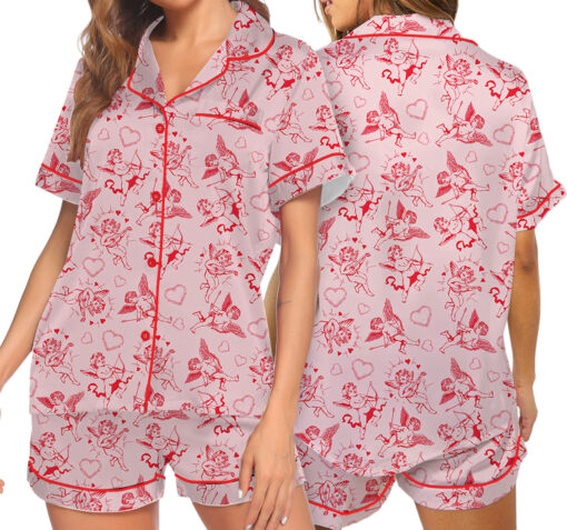Romantic Valentine's Day Satin Pajamas Set For Women - Image 7