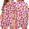 Valentine Day's Heart Shape Satin Pajama Set For Women