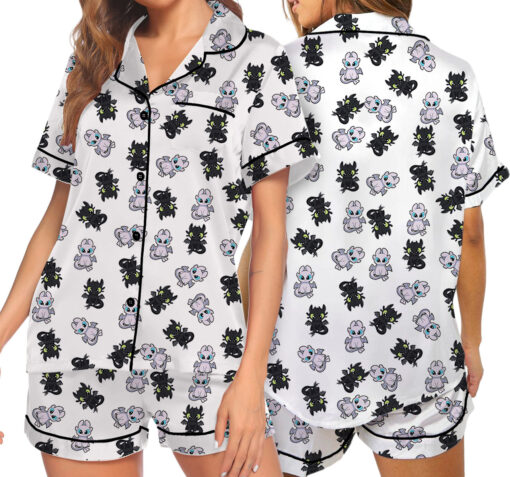 Toothless And Light Fury Satin Pajamas Set For Women
