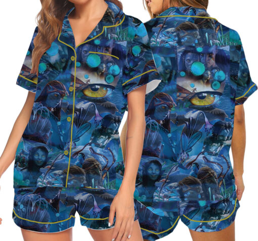 Women’s Avatar The Way Of Water Satin Pajamas Set For Women, Dark Ocean Blue Color, US Size S-5XL - Image 7