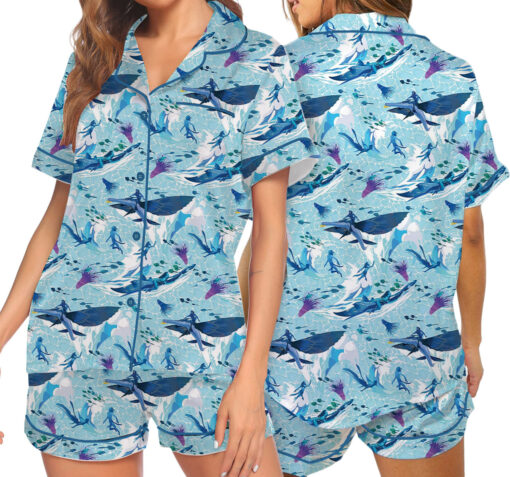 Women’s Avatar The Way Of Water Satin Pajamas Set For Women, Light Blue Color, US Size S-5XL - Image 5