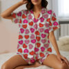 Valentine Day's Heart Shape Satin Pajama Set For Women