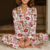 Espresso Music Album Satin Pajamas Set For Women