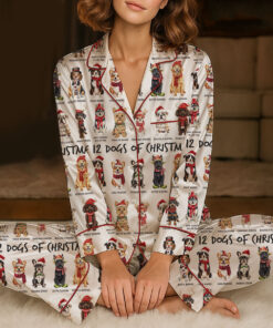 The 12 Dogs Of Christmas Satin Pajamas Set For Women