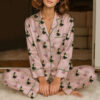Green And Pink Duck Satin Pajamas Set For Women