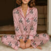Love You More Pink Color Satin Pajama Set For Women