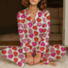 Valentine Day's Heart Shape Satin Pajama Set For Women