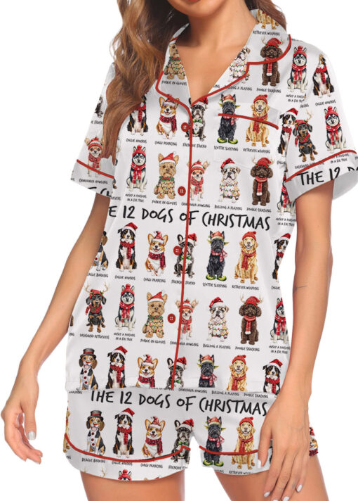 The 12 Dogs Of Christmas Satin Pajamas Set For Women