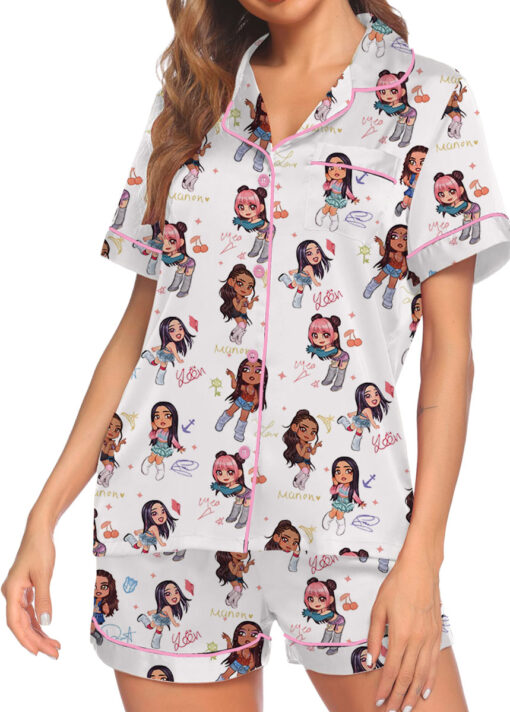 Chibi Katseye Beautiful Chaos World Tour Satin Pajamas Set For Women - Image 9