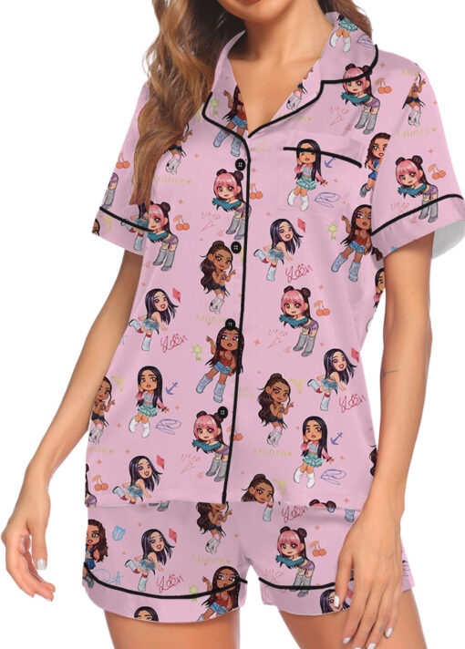 Chibi Katseye Beautiful Chaos World Tour Satin Pajamas Set For Women - Image 25