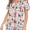 Christmas Forest Animals Satin Pajamas Set For Women