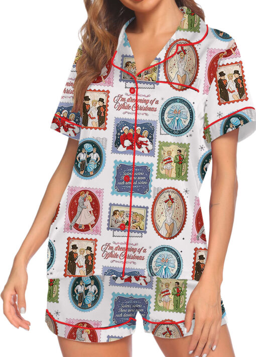 White Christmas Women's Satin Pajama Set For Women