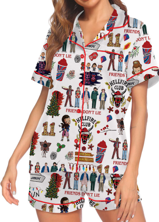 Stranger Things Hellfire Club Friends Don’t Lie Short Sleeve Satin Pajamas Set