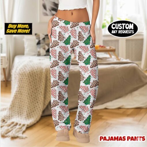 Christmas Tree Cake Satin Pajamas Pants For Women