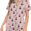 Green And Pink Duck Satin Pajamas Set For Women