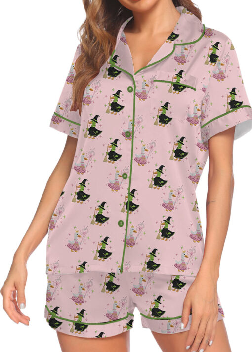 Green And Pink Duck Satin Pajamas Set For Women