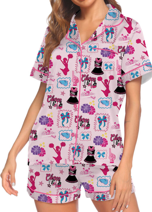 Coquette Cheer Silky Satin Pajama Set For Women