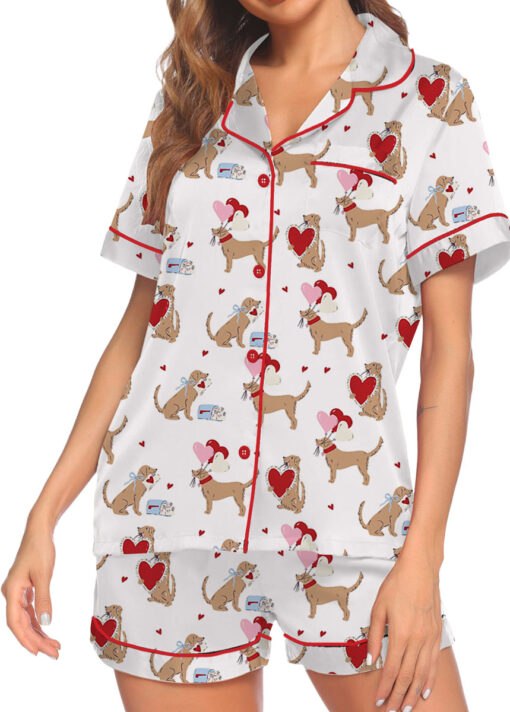 Women’s Puppy Love Valentines Day Dog Lover Dog Mom Satin Pajamas Set - Image 4