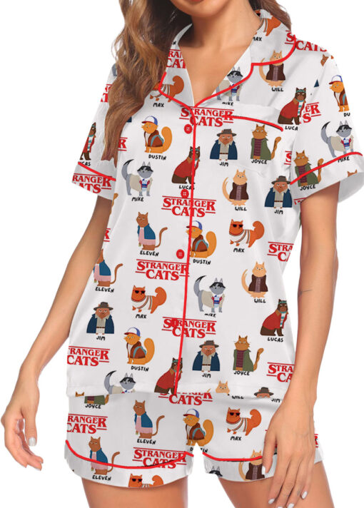 Stranger Cats Cute Satin Pajamas Set For Women