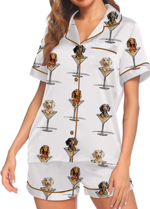 Women’s Dachshund Teeni Weeni Espresso Martini Satin Pajamas Set For Women - Image 6