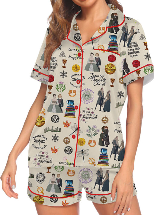 Fraser's Ridge Retro TV Series Satin Pajamas Set For Women - Image 4