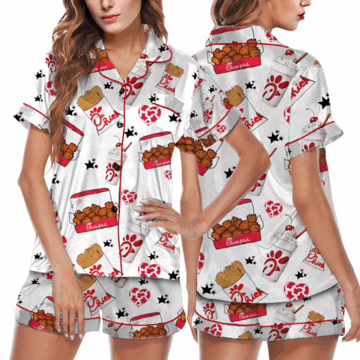 Chicken Nugget Inspired Food Satin Pajamas Set For Women - Image 2