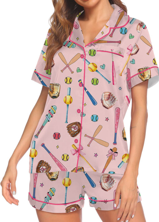 Coquette Softball Satin Pajama Set For Women