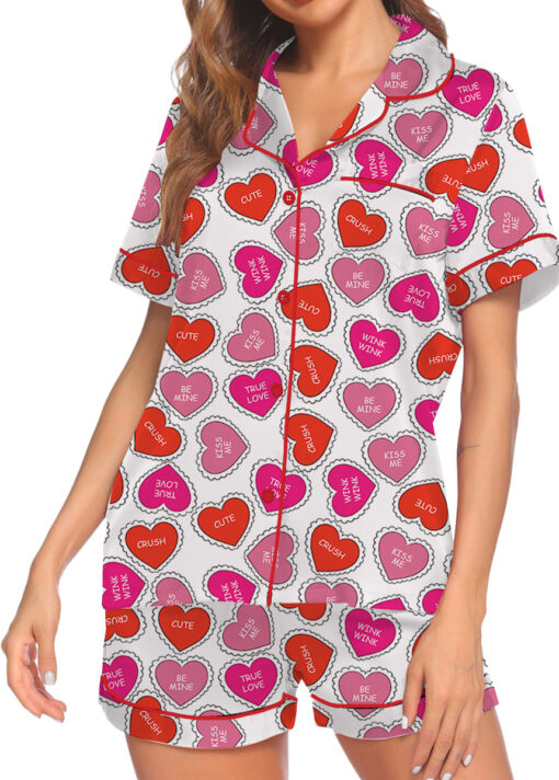 Valentine Day's Heart Shape Satin Pajama Set For Women
