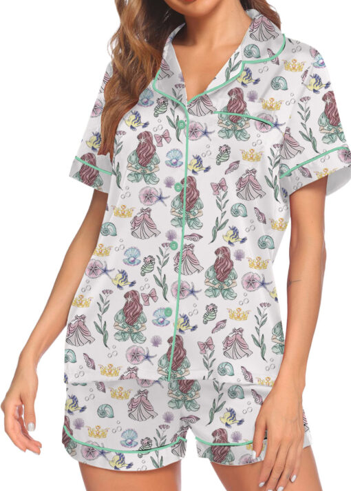 Women’s The Little Mermaid Movie Satin Pajama Set, White Color, US Size S-5XL - Image 2