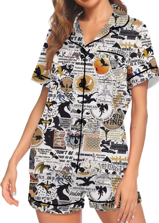 Women’s Fourth Wing Empyrean Satin Pajama Set, White Color, US Size S-5XL - Image 4