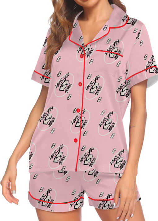 Love You More Pink Color Satin Pajama Set For Women