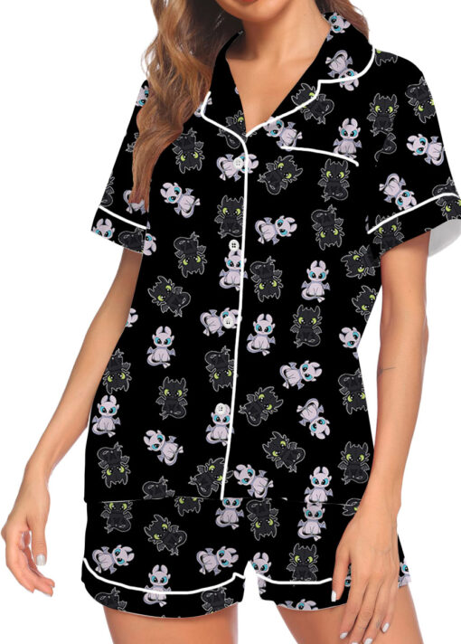 Toothless And Light Fury Satin Pajamas Set For Women