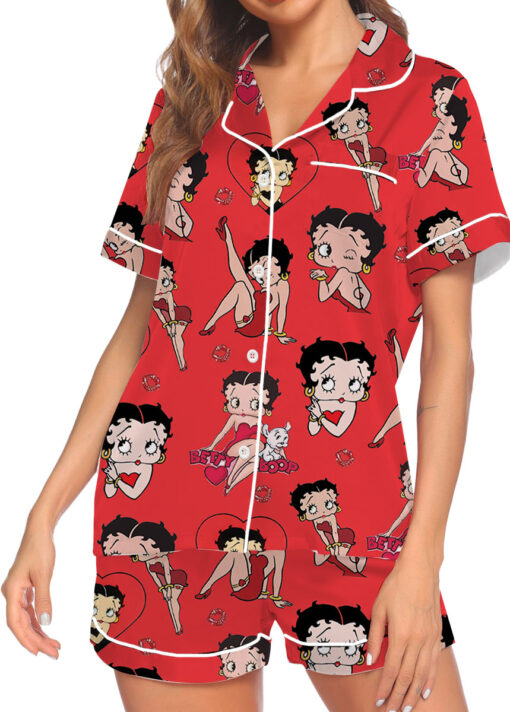 Women’s Betty Boop Satin Pajama Set, White And Red Color, US Size S-5XL - Image 16