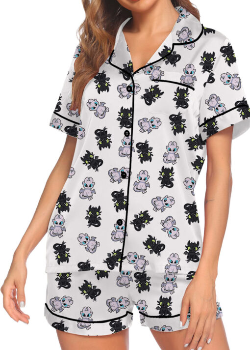Toothless And Light Fury Satin Pajamas Set For Women